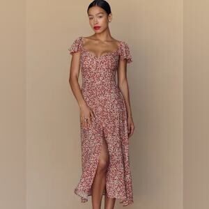 Reformation Red Floral Midi Dress